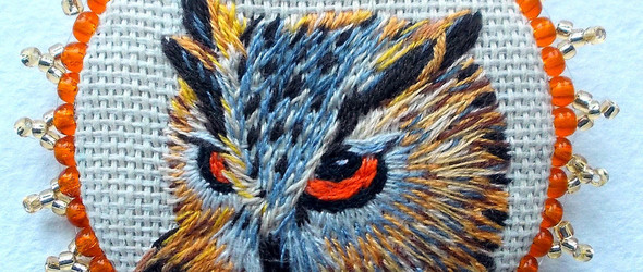 刺绣猫头鹰胸针：超详细的俄罗斯式刺绣过程图解（82张图）