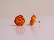 橙色玫瑰花软陶花式耳钉手工DIY创意耳饰个性耳钉