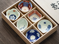 日本进口有田烧青花小钵小碟陶瓷六件套礼盒装