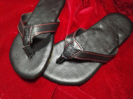 骄阳手工皮具定制纯黑色沙滩拖鞋选用意大利进口皮革纯手工制做