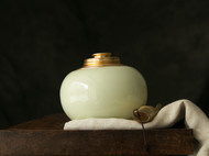 匠自在|龙泉青瓷米黄釉金属盖创意茶叶罐