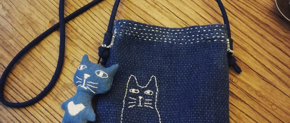 蓝染猫咪手工包包