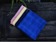 南山草木染原创自制植物蓝染纯棉纯色格子英伦时尚小方巾口袋巾