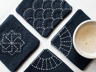 【虾条手作】手工缝制 棉麻刺子绣杯垫 茶道布艺隔热垫 可定制