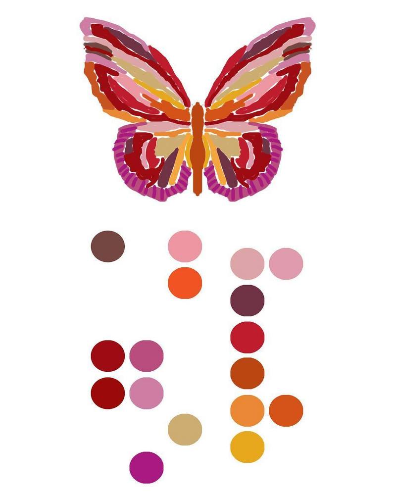 一个蝴蝶刺绣五种不同的设计与配色方案