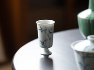 纯手绘白瓷薄胎青竹高脚茶杯品茗杯主人杯