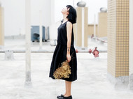 独家原创 复古黑色宽松连衣裙 日系背带连衣裙